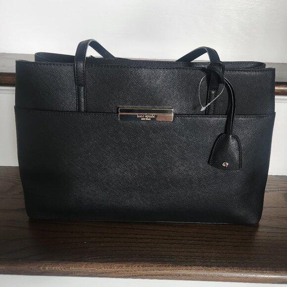 NWT KATE SPADE-MAIDEN WAY-Tote Bag-100% Leather-Saffiano-Black $398 Retail - Picture 1 of 16